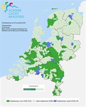 Kaart deelnemers Schone Lucht Akkoord, alle deelnemende gemeenten staan onder de afbeelding opgesomd