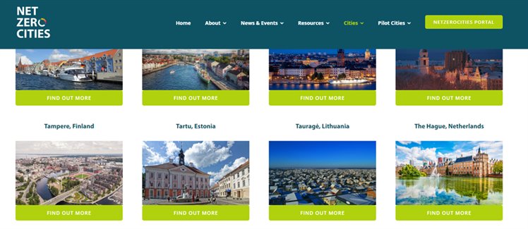 Net Zero Cities Den Haag printscreen van de website